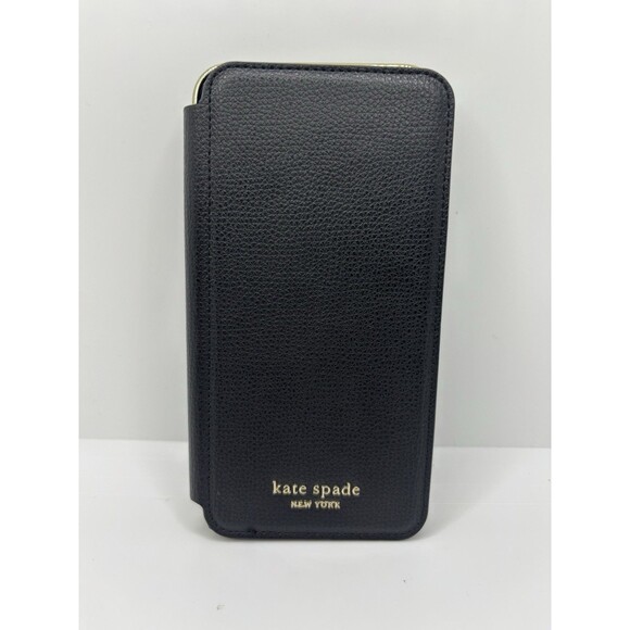 Kate Spade New York Leather Phone Case Wallet Black Gold Wrap Folio Case - Picture 9 of 11